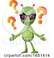 Poster, Art Print Of Green Extraterrestrial Alien With Question Marks
