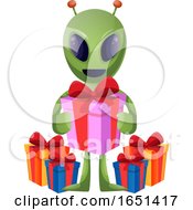 Poster, Art Print Of Green Extraterrestrial Alien Holding A Gift