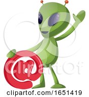 Poster, Art Print Of Green Extraterrestrial Alien With An Email Symbol