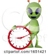 Poster, Art Print Of Green Extraterrestrial Alien With A Clock