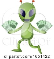 Poster, Art Print Of Green Extraterrestrial Alien Holding Cash Money
