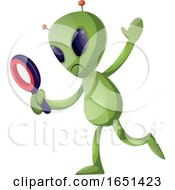 Poster, Art Print Of Green Extraterrestrial Alien Using A Magnifying Glass