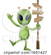 Poster, Art Print Of Green Extraterrestrial Alien With A Street Sign