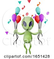 Poster, Art Print Of Green Extraterrestrial Alien With Party Balloons
