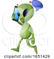 Poster, Art Print Of Green Extraterrestrial Alien Talking On A Cell Phone