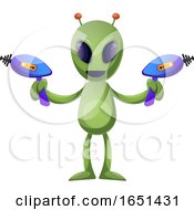 Poster, Art Print Of Green Extraterrestrial Alien Holding Ray Guns