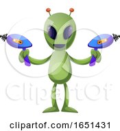 Green Extraterrestrial Alien Holding Ray Guns