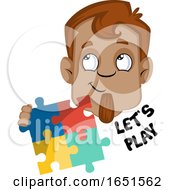 Man With Lets Play Text And A Puzzle
