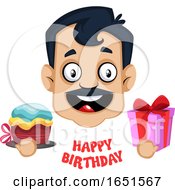 Poster, Art Print Of Man With A Mustache Saying Happy Birthday