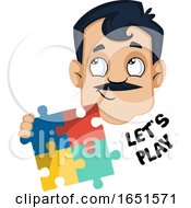 Poster, Art Print Of Man With A Mustache Saying Lets Play