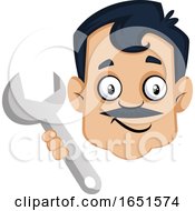 Man With A Mustache Holding A Wrench