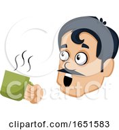 Poster, Art Print Of Man With A Mustache Holding Coffee