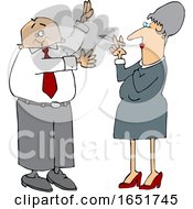 Poster, Art Print Of Cartoon White Business Man Waving Away Smoke From A Woman