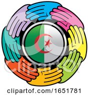 Poster, Art Print Of Circle Of Colorful Hands Around An Algerian Flag