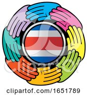 Poster, Art Print Of Circle Of Colorful Hands Around A Costa Rican Flag