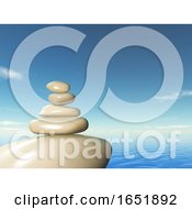 Poster, Art Print Of 3d Balancing Pebbles Against An Ocean Landscape