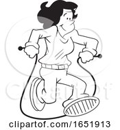 Cartoon Black And White Woman Jumping Rope