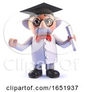 Mad Scientist Character Wearing A Mortar Board And Holding A Diploma by Steve Young
