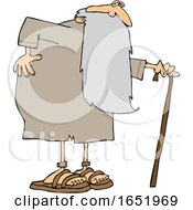 Cartoon Father Time Holding His Back And Walking With A Cane