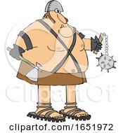 Cartoon Chubby Executioner Holding An Axe And Flail