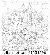 Poster, Art Print Of Black And White Boy Driving A Toy Car