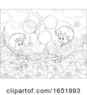 Poster, Art Print Of Black And White Boy And Girl Playing On A See Saw