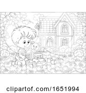 Poster, Art Print Of Black And White Boy Playing In A Yard