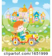 Poster, Art Print Of Little Boy Driving A Toy Car