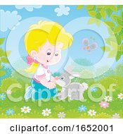 Poster, Art Print Of Little Girl Playing With A Bunny Rabbit