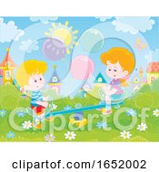 Poster, Art Print Of Little Boy And Girl Playing On A See Saw