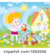 Poster, Art Print Of Little Girl Watering A Flower Garden