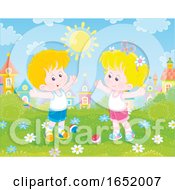 Poster, Art Print Of Little Boy And Girl Exercising In A Park