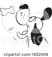 Black And White Cartoon Dog Catching A Biscuit