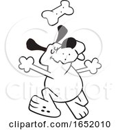 Cartoon Black And White Happy Dog Dancing Under A Biscuit