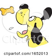Poster, Art Print Of Cartoon Yellow Dog Catching A Biscuit