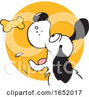 Poster, Art Print Of Cartoon Dog Catching A Biscuit Over A Circle
