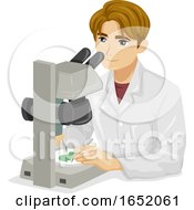 Poster, Art Print Of Teen Boy Dissecting Microscope Illustration