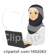 Poster, Art Print Of Teen Girl Medical Muslim Student Laptop