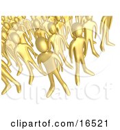 Crowd Of Gold People Standing Together Symbolizing Teamwork And Unity by 3poD