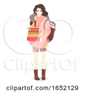 Poster, Art Print Of Teen Girl Carry Books Illustration