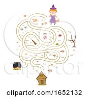 Poster, Art Print Of Kid Girl Witch To House Maze Illustration