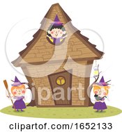 Poster, Art Print Of Kids Girls Witch House Illustration