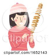 Poster, Art Print Of Girl Spiral Potato Snack Illustration