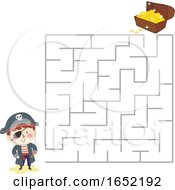Poster, Art Print Of Kid Boy Pirate Maze Treasure Chest Illustration