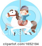 Poster, Art Print Of Kid Boy Ride Carousel Illustration