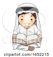 Poster, Art Print Of Kid Boy Qatari Read Book Illustration