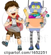 Kid Boy Robot Assistant School Illustration