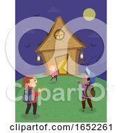Poster, Art Print Of Stickman Kids Witch House Illustration