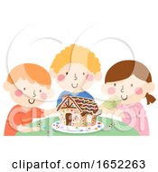 Kids Decorate Ginger Bread House Illustration
