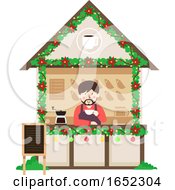 Poster, Art Print Of Man Coffee Stall Christmas Market Illustration